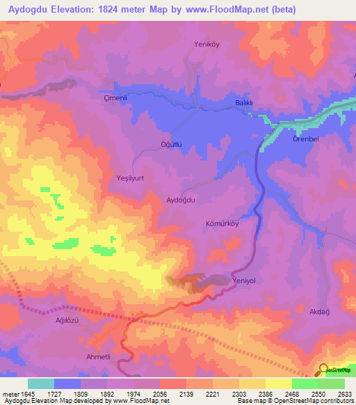 Aydogdu,Turkey Elevation Map