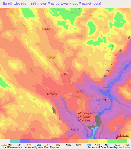 Ibradi,Turkey Elevation Map