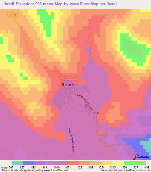 Ibradi,Turkey Elevation Map