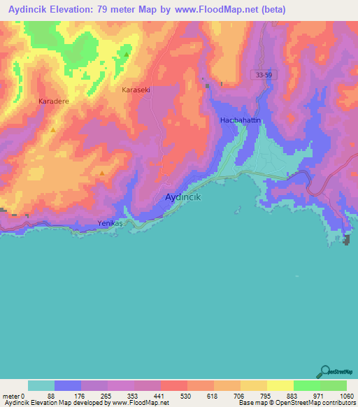 Aydincik,Turkey Elevation Map