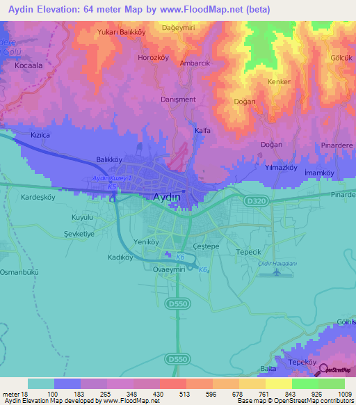 Aydin,Turkey Elevation Map