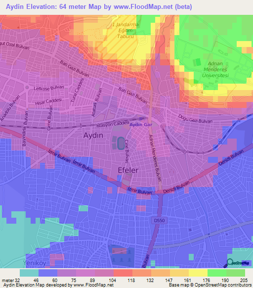 Aydin,Turkey Elevation Map