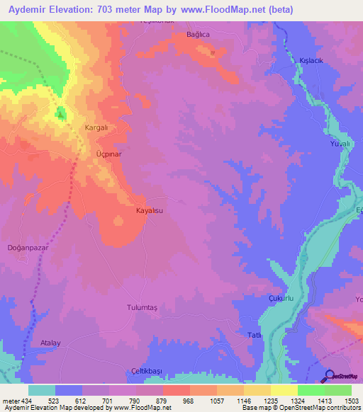 Aydemir,Turkey Elevation Map