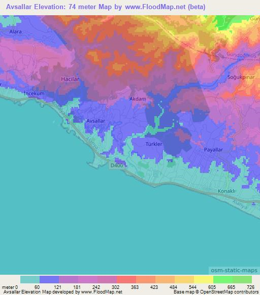 Avsallar,Turkey Elevation Map