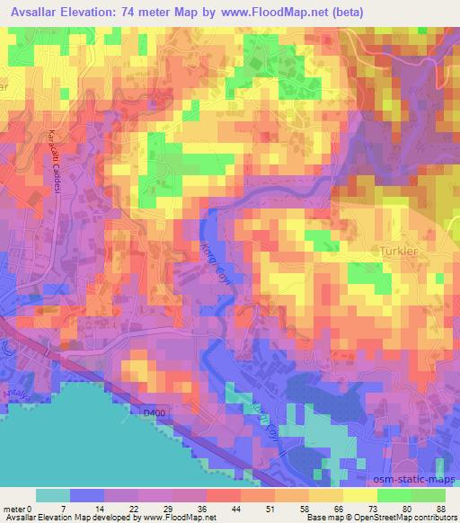 Avsallar,Turkey Elevation Map