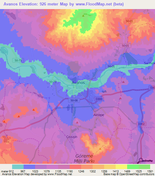 Avanos,Turkey Elevation Map