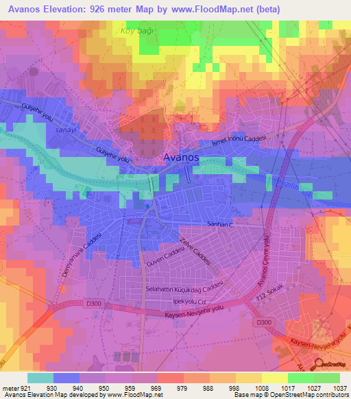 Avanos,Turkey Elevation Map