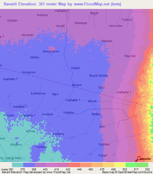 Banarli,Turkey Elevation Map