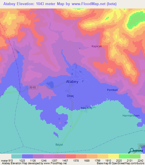 Atabey,Turkey Elevation Map