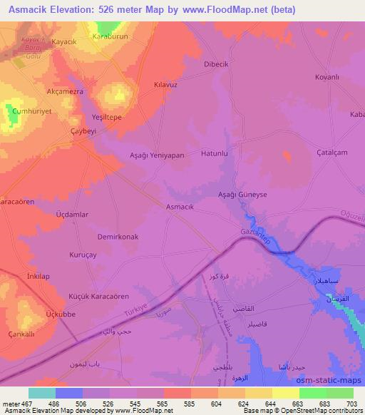 Asmacik,Turkey Elevation Map