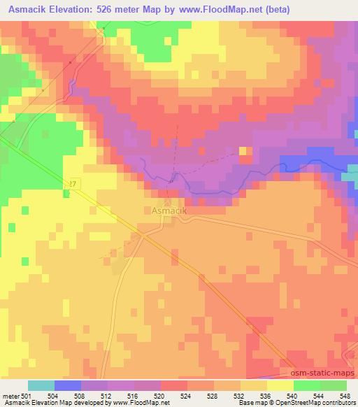 Asmacik,Turkey Elevation Map