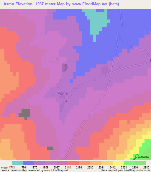 Asma,Turkey Elevation Map