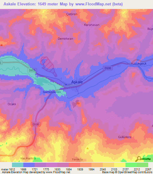 Askale,Turkey Elevation Map