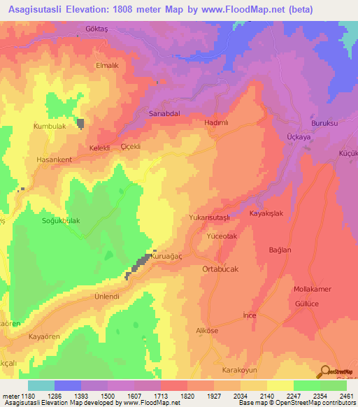 Asagisutasli,Turkey Elevation Map