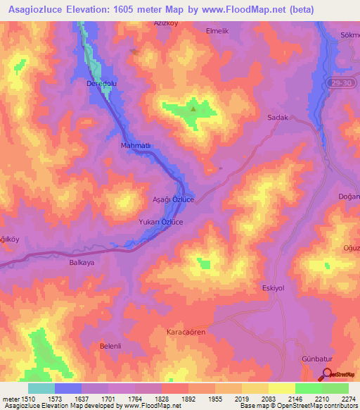 Asagiozluce,Turkey Elevation Map