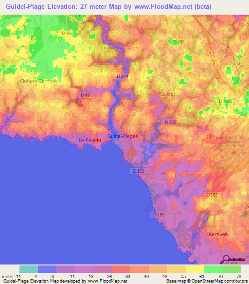 Guidel-Plage,France Elevation Map