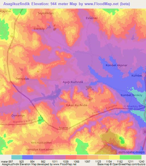 Asagikuzfindik,Turkey Elevation Map