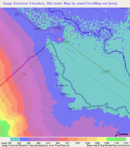 Asagi Kurtomer,Turkey Elevation Map