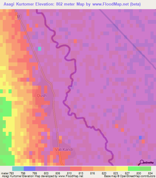 Asagi Kurtomer,Turkey Elevation Map