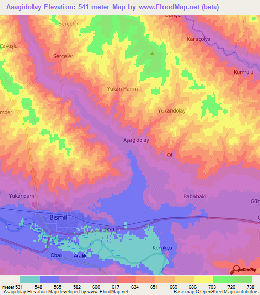 Asagidolay,Turkey Elevation Map