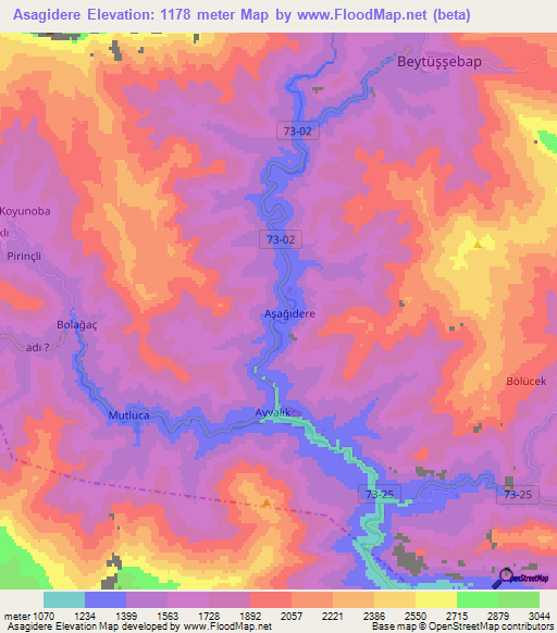 Asagidere,Turkey Elevation Map