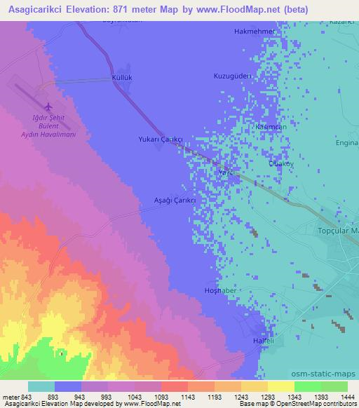 Asagicarikci,Turkey Elevation Map