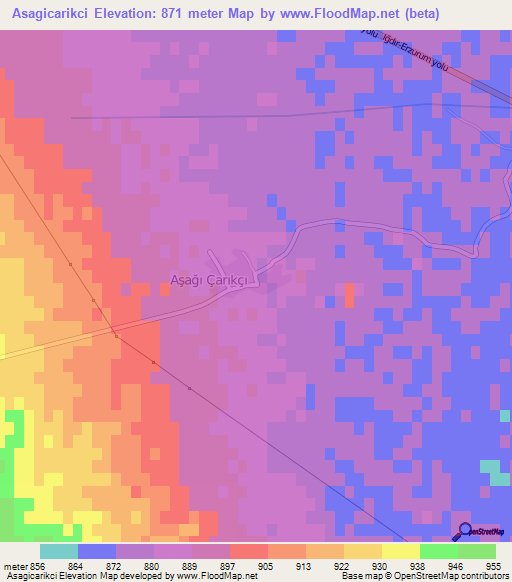 Asagicarikci,Turkey Elevation Map