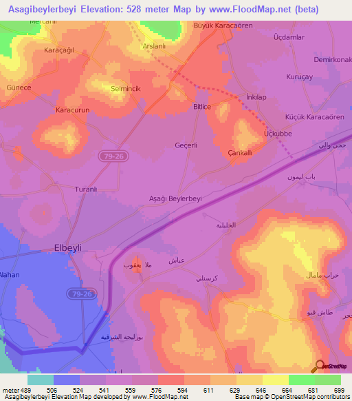 Asagibeylerbeyi,Turkey Elevation Map