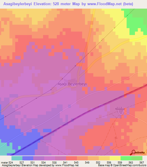 Asagibeylerbeyi,Turkey Elevation Map
