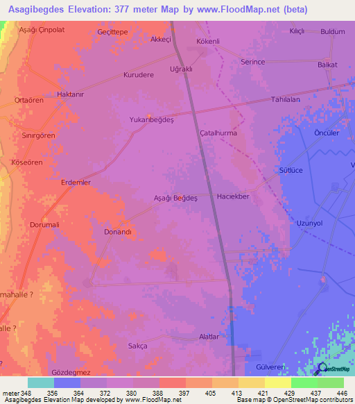 Asagibegdes,Turkey Elevation Map