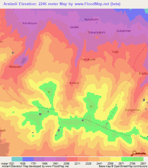 Arslanli,Turkey Elevation Map