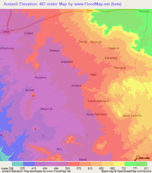 Arslanli,Turkey Elevation Map