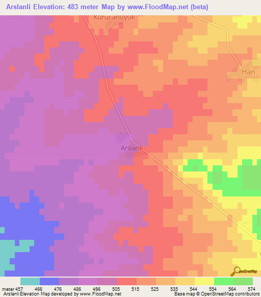 Arslanli,Turkey Elevation Map