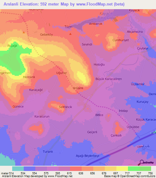 Arslanli,Turkey Elevation Map