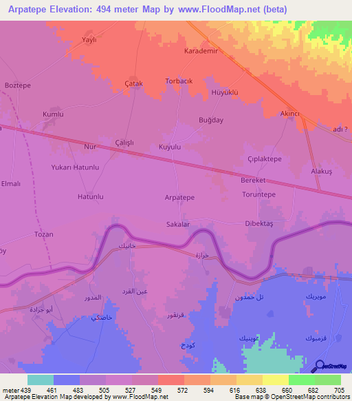 Arpatepe,Turkey Elevation Map