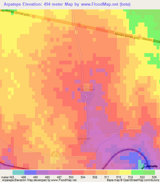 Arpatepe,Turkey Elevation Map