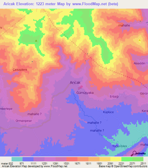 Aricak,Turkey Elevation Map