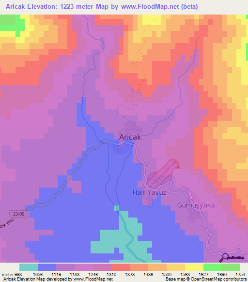 Aricak,Turkey Elevation Map