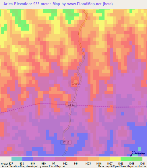 Arica,Turkey Elevation Map