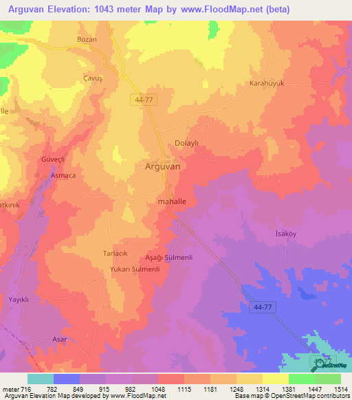 Arguvan,Turkey Elevation Map