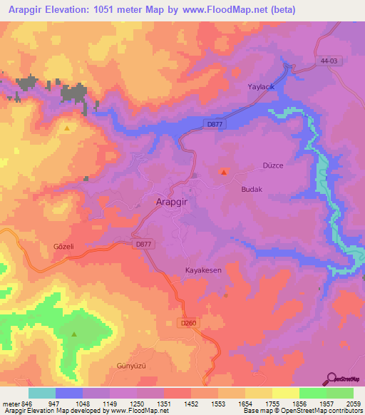 Arapgir,Turkey Elevation Map