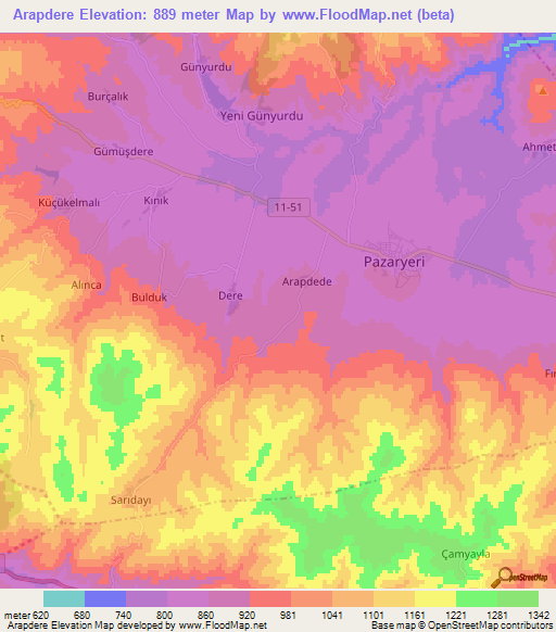 Arapdere,Turkey Elevation Map