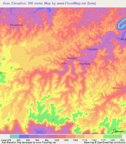 Aran,Turkey Elevation Map