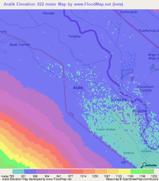 Aralik,Turkey Elevation Map