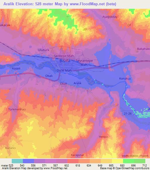 Aralik,Turkey Elevation Map