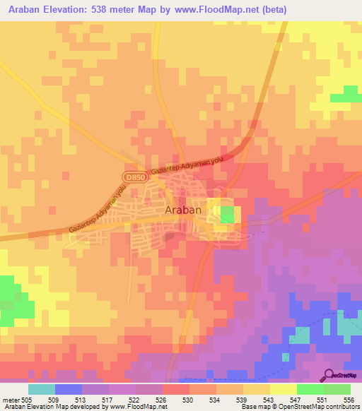 Araban,Turkey Elevation Map