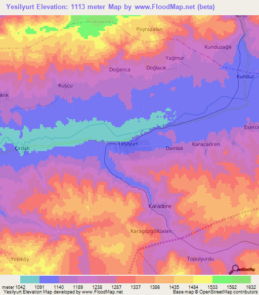 Yesilyurt,Turkey Elevation Map