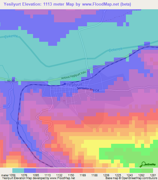 Yesilyurt,Turkey Elevation Map