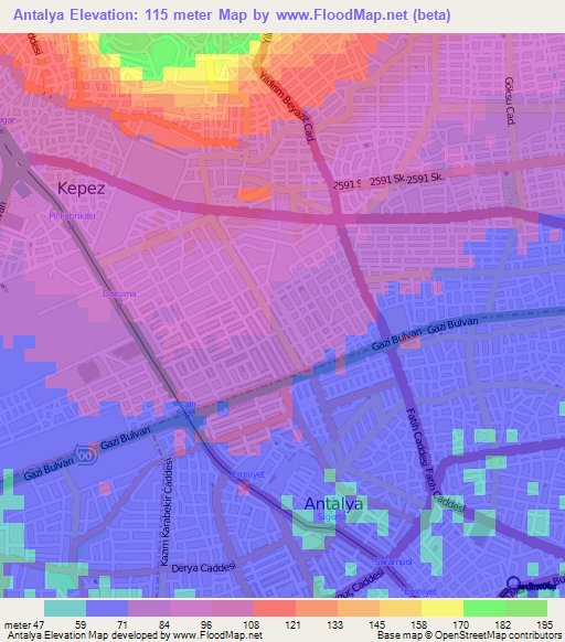 Antalya,Turkey Elevation Map