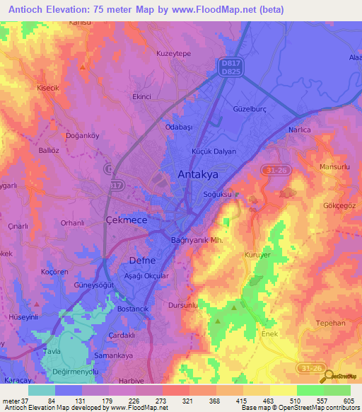 Antioch,Turkey Elevation Map